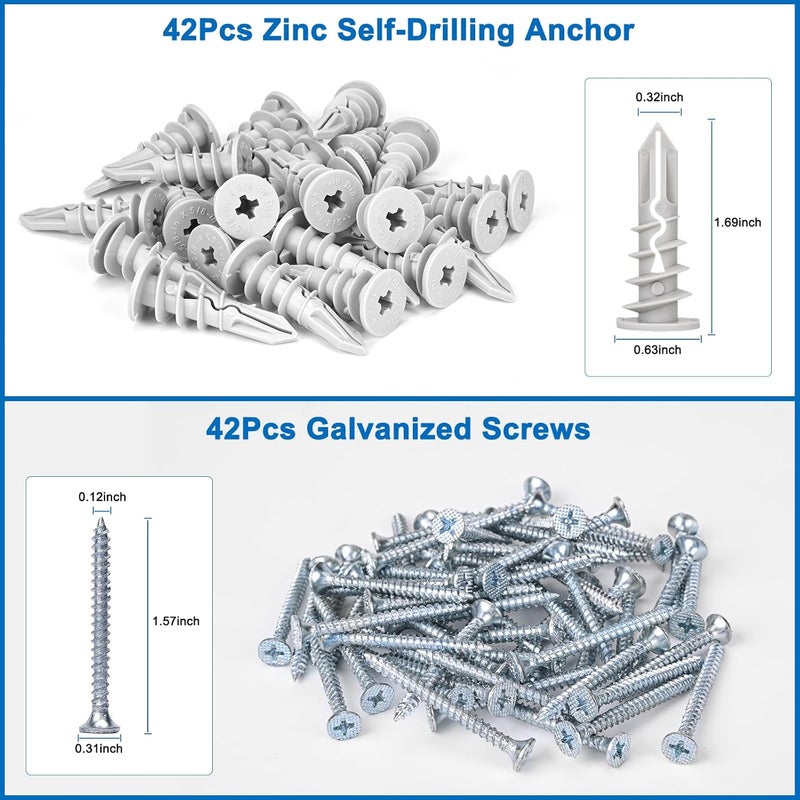 Vmuter Self Drilling Drywall Anchors, 84PCS Heavy Duty Dry Wall Anchors and Screws Kit for Hanging Sheetrock, 42 Self-Tapping Plastic Drywall Hangers 42 Sheet Rock Screws - Image 2